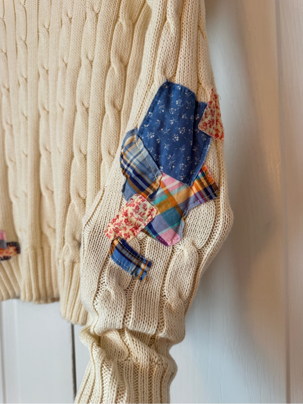 Polo by Ralph Lauren Cream Cable-Knit Madras Patchwork Quilt Sweater - Picture 3 of 9
